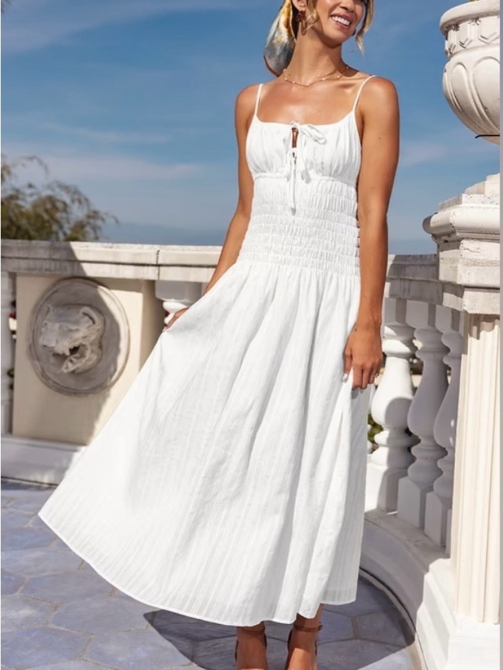 White Smocked Bodice Dress